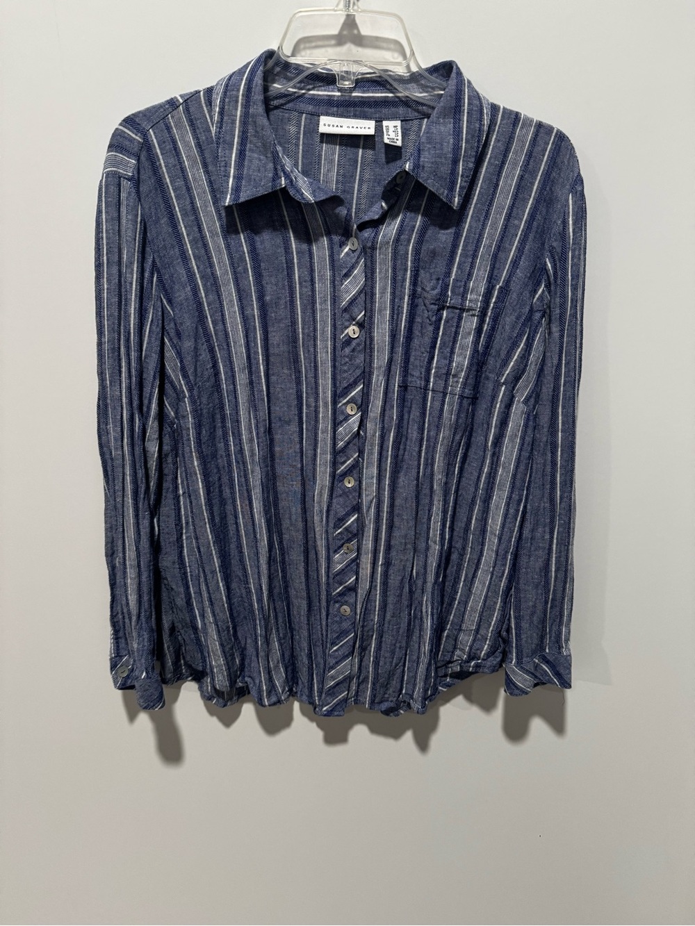 Susan Graver Striped Button-Down Linen Shirt
